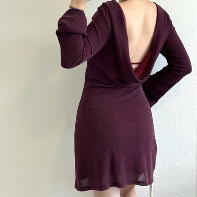 Cider Fit Flare Dress NWT Size Medium Shimmer Cowl Low Back Flare Long Sleeve