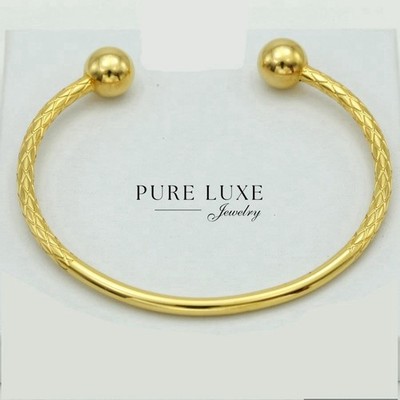 Men's 8'' Stainless Steel.Solid Round Cuff Bracelet Classics,Gold plated,Box