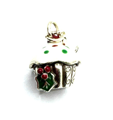 Brighton Christmas Cupcake Cherry Holly Detailed Custom Silver Clip Charm