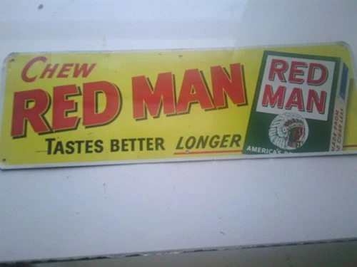 Red Man Chewing Tobacco Sign Vintage 1950s 15" Metal Gas Station Advertising⭐