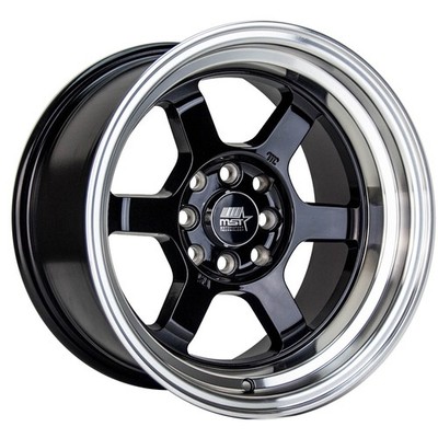 MST Time Attack 15X8 4x100/4X114.3 Offset 0 Black w/Machined Lip (Quantity of 4)