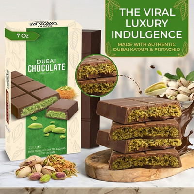 Dubai Inspired Pistachio Chocolate Bar 7oz Cream & Crispy Kataifi Knafeh Snack B