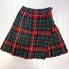 Vintage Scottish Tartan Wool Kilt Skirt Green Red Plaid Girls Size 5/6