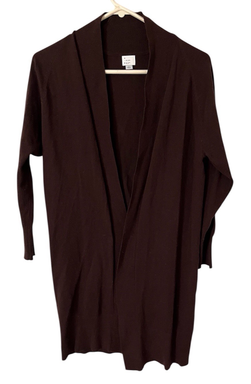 A New Day Women's Size Small Open Front Long Cardigan Brown