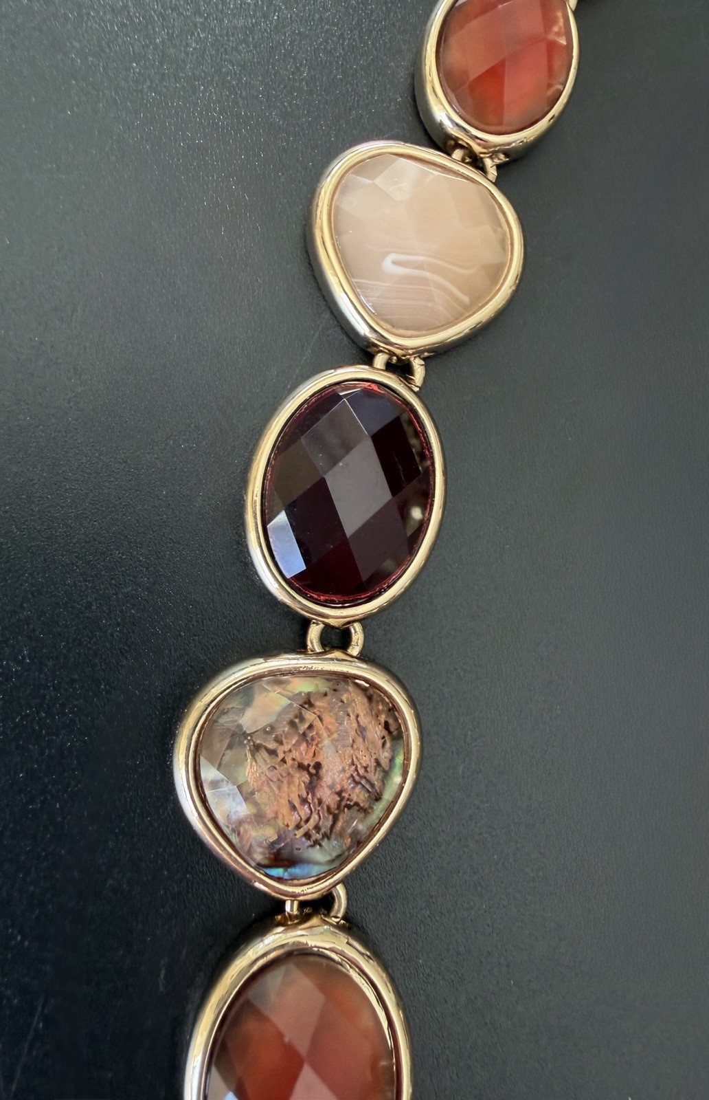 Anne Klein Multi Stone Abalone Shell Necklace Gol… - image 5