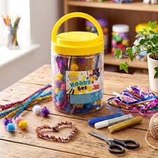 Kids Craft Jar 100 Pc Arts And Crafts Supplies Set Pom Poms Sequins Glitter Glue