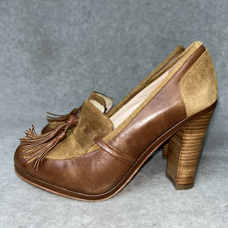 Plenty by Tracy Reese Brown Leather Suede High Heel Loafer Pump 7.5 EU 38 Retro - Image 3 of 4