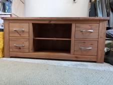 Next TV Unit Oak Used With Some Marks 4 Drawers Two Open Shelves Hole For Leads