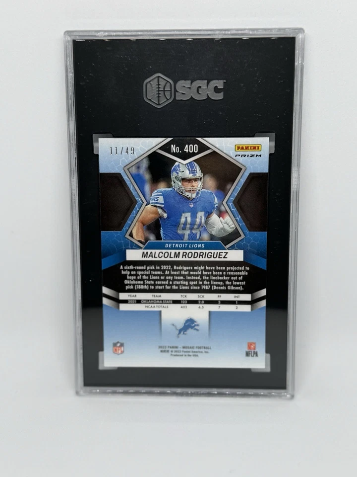 2022 Mosaic Malcolm Rodriguez Purple Prizm SGC 10 Rookie Card RC #11/49 Lions - Image 2 of 2