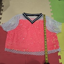 Weissman XXLC Neon Pink Sequin Fishnet Mesh Dance Crop Top Jersey Style 14190