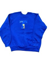 Vintage Looney Tunes Tweety Embroidery Pullover Crewneck Sweatshirt Blue 90s Y2K