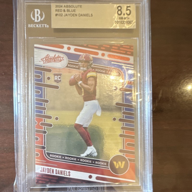 BGS 8.5 2024 Panini Absolute Jayden Daniels #102 Red & Blue Rookie Commanders