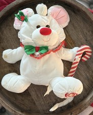 VTG 1987 Fisher-Price Holiday Puffalump White Mouse Plush Christmas Candy Cane