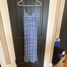 J.CREW Blue White Striped V-Neck Strappy Maxi Dress Sleeveless Long Women