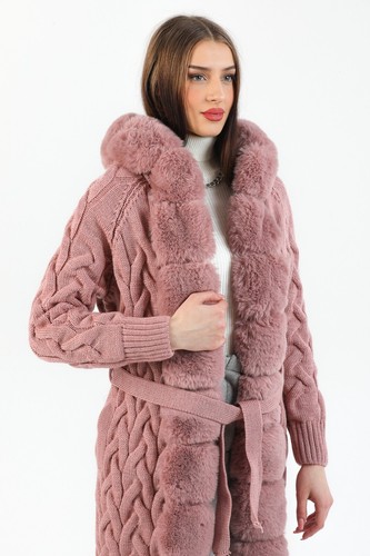 Ruby Vegan Fur Hooded Cardigan Pink - Picture 12 of 12
