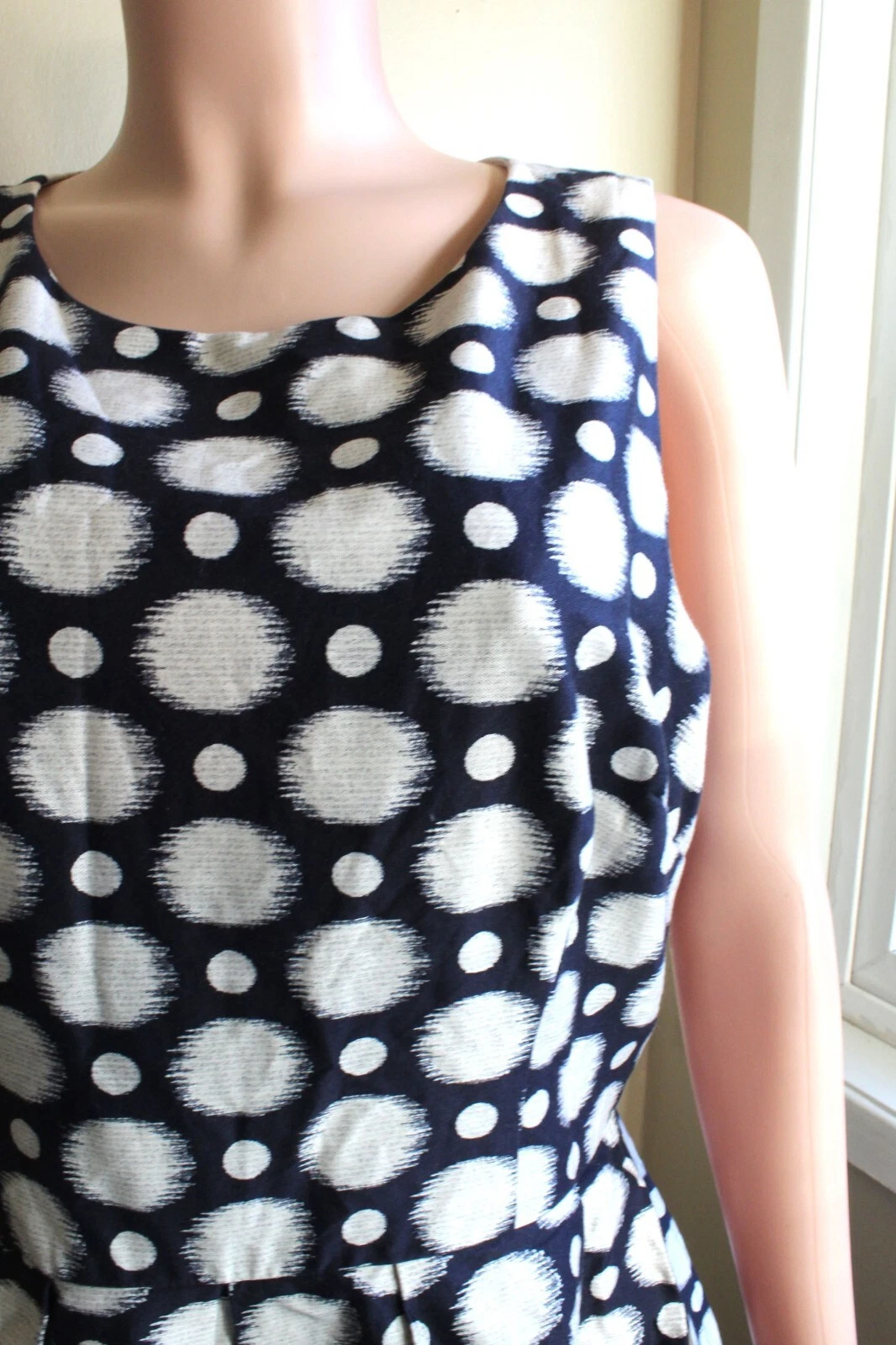 OFF WHITE Abito Eliza J 16 XL cotone senza maniche dietro zip blu navy bianco gonna cerchio ginocchio