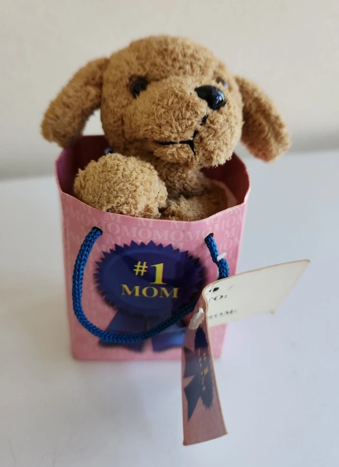 Bolso Miniatura Novedad Inc con Gorro Cachorro Perro Peluche 4" "#1 Mamá" Regalo Día de la Madre Foto 3 de 4