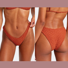 NWT 50 RVCA  Medium  Leopard Jacquard Wild French Bikini Bottom in Rum 5539
