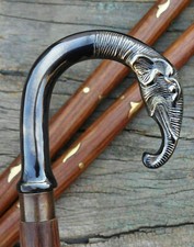 Vintage Style Brass Elephant Head Handle Victorian Wooden Walking Stick Cane 