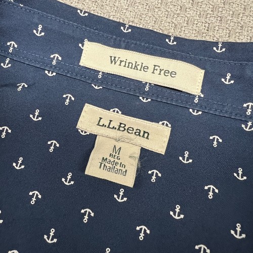 LL Bean Top Womens M Navy Blue Anchor Print Shirt Nautical Classic - Picture 4 of 7