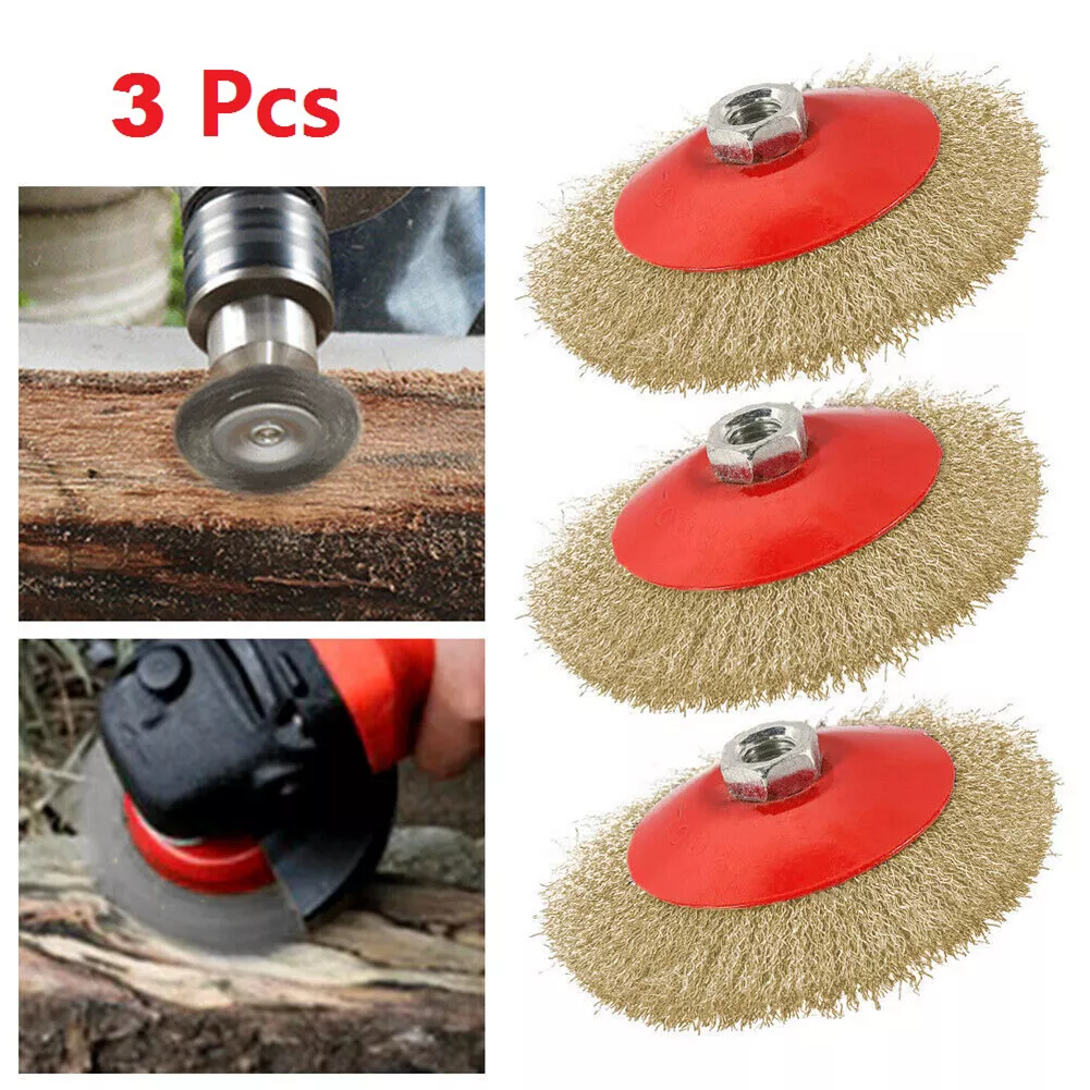 3pcs 115mm Rotary Brass Steel Wire Brush Crimp Cup Set Wheel Angle Grinder M14