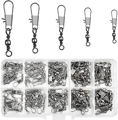 125 Stück Angelwirbel Wirbel Tönnchenwirbel mit Karabiner, Gr. 7 8 10 12 14