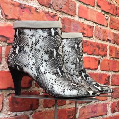 Gray and White Snakeskin Print Olvy 42Gold Heeled Ankle Booties
