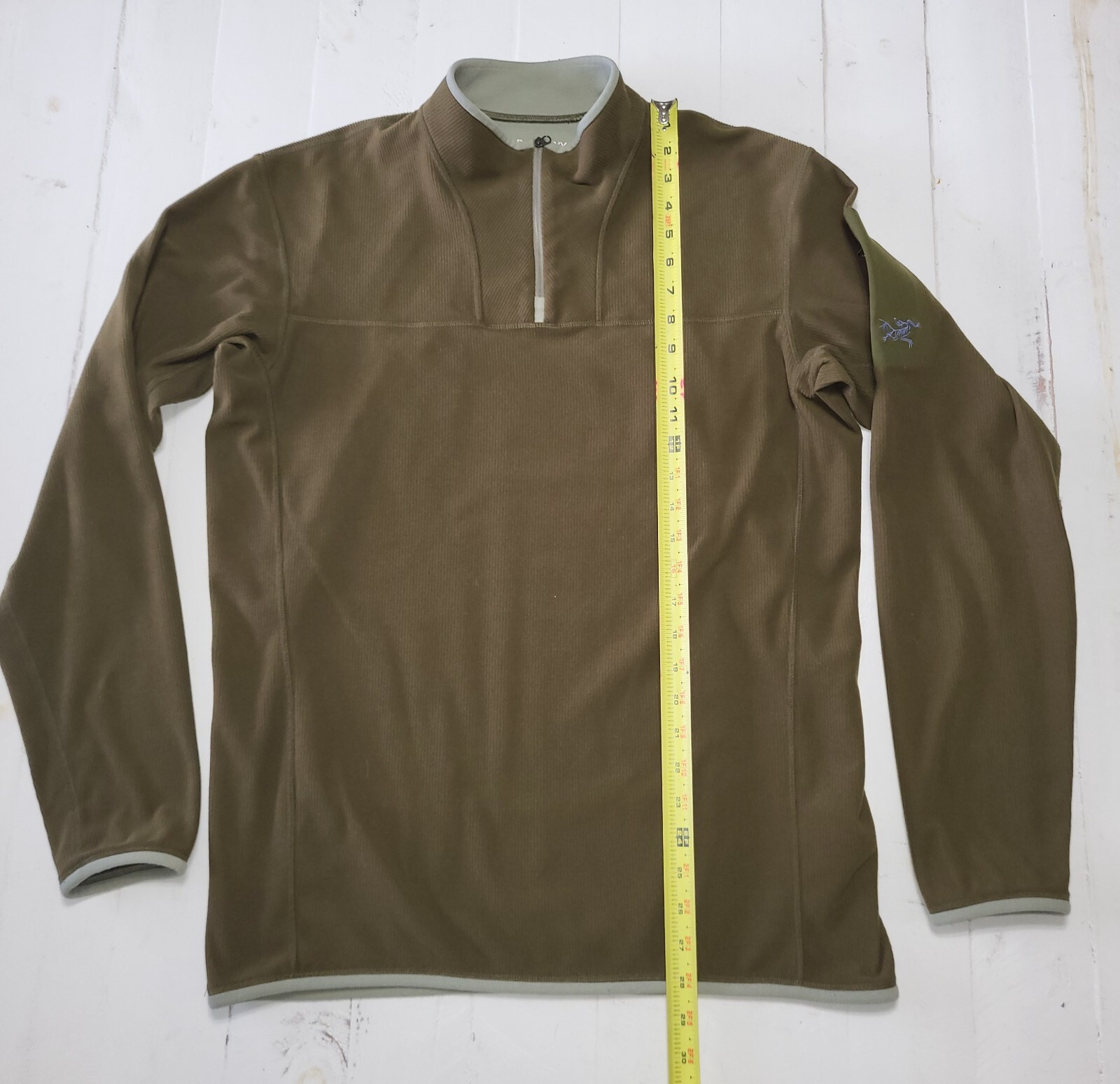 Arc'teryx Maglione Uomo 1 3 Zip Maglione a Costine Giacca Logo Oliva Taglia L G