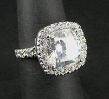Ring Silver Cushion Cut Stone Cubic Zirconia Sterling 925 Size 6 Ring Band