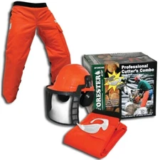 ORANGE SAFETY CHAPS, HARD HAT, EAR MUFFS,  GLASSES,  3-Piece Combo Safety Kit