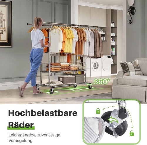Schwerlast Kleiderständer auf Rollen, Doppelter Kleiderstange, bis 283 kg bel... - Bild 8 von 10