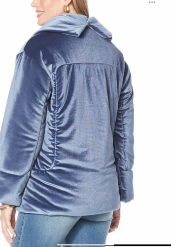 NEW Diane Gilman DG2 VELVET PUFFER JACKET BLUE SZ M RETAIL $112.00 - Picture 3 of 5