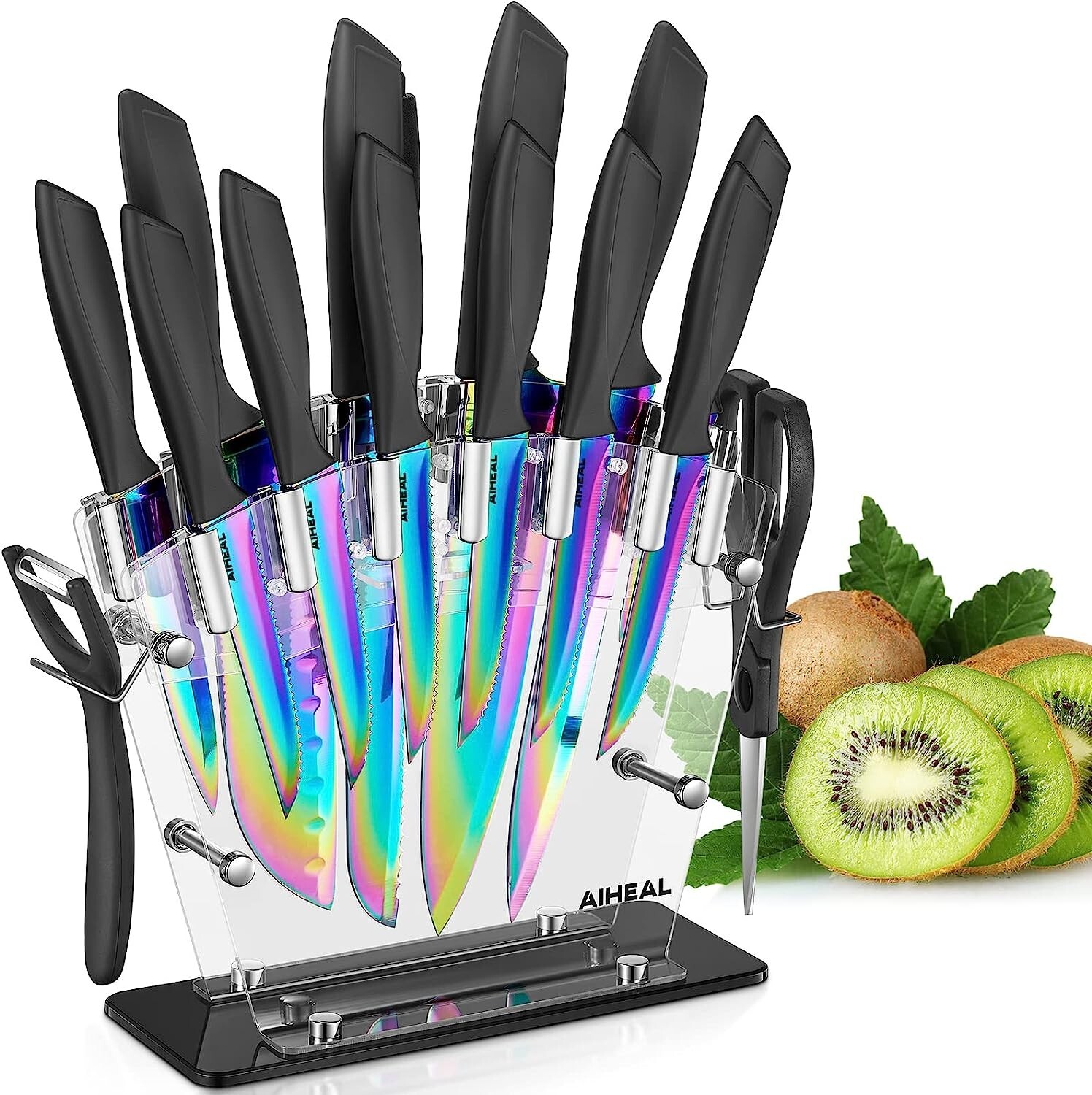 Premium Super Sharp Rainbow Knife Set - Titanium Coating - Kitchen Scissors