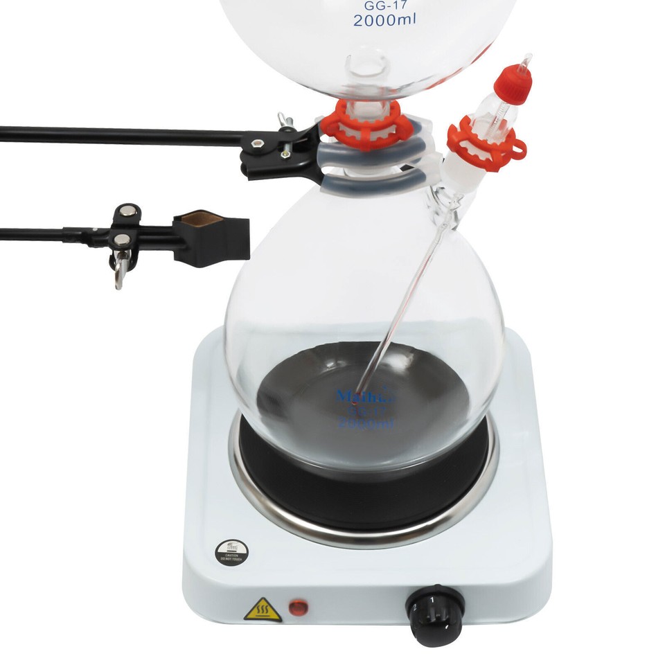Kit Distillation Verrerie Laboratoire 2000ml - Appareil Purification Eau/huiles Essentielles - Avec Réchaud 1500W