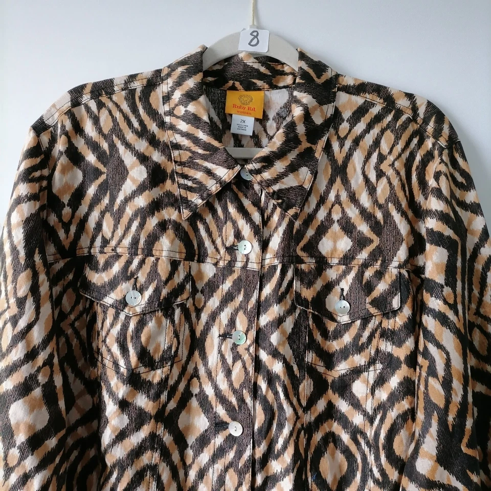 Ruby Rd. Womens Brown Roll Tab Sleeve Collared Button-Up Shirt Jacket Size 2X - Image 2 of 4