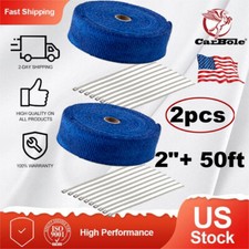 2 Roll x 2" 50FT Exhaust Thermal Wrap Manifold Header Isolation Heat Tape Blue