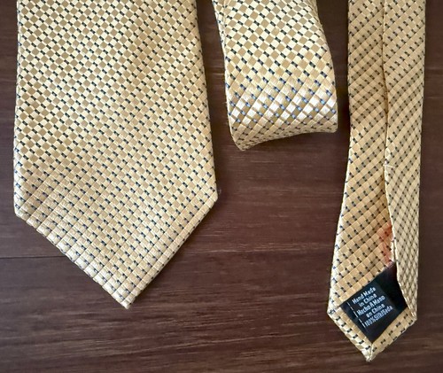 Croft And Borrow Men's Silk Tie Yellow With Blue Pattern - Picture 3 of 4