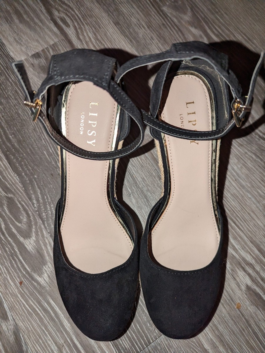 Lipsy Wedge Sandals Black Beige Size 7 Ankle Strap Heel Espadrilles Close  Toe | eBay UK