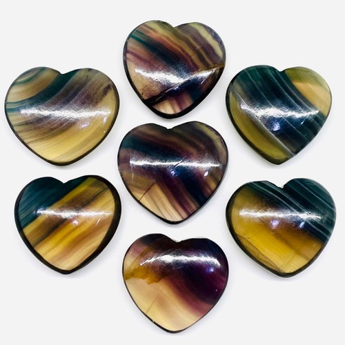 7 Pcs Natural Bi Color Fluorite 24-25.5mm Heart Cabochon Untreated Gemstones Lot - Picture 4 of 12
