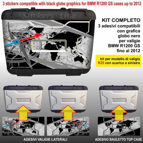 Kit 3 adesivi borse valigie K25 BMW R1200GS bussola + planisfero fino al 2012 - Foto 1 di 2