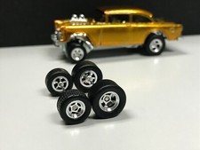 R511 Hot Wheels 164 Real Riders Chrome Slotted 12.5mm 55 Gasser Rubber Wheels