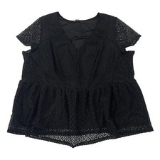 Lane Bryant Black Peplum Top Blouse Crochet Lace Lined V-Neck Sz 20 *READ*