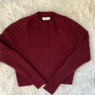 Sophie Rue Burgundy Cable Knit Crew Cropped Sweater