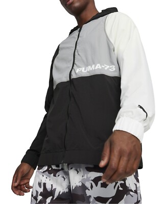 Puma Winners Circle Nylon Colorblocked Full-Zip Hooded Jacket Black Size M $80