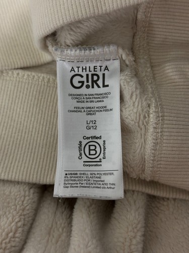 Athleta Girl Feelin Good Hoodie L 12 Ivory Long Sleeve Thumb Holes Pockets - Picture 5 of 6