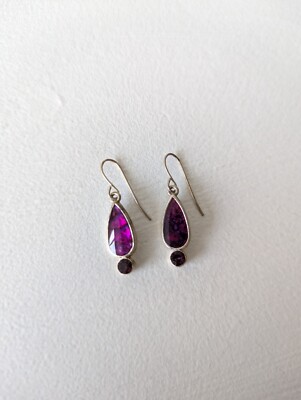 PURPLE SPARKLY DROP HOOKED EARRINGS, 2cm LONG, GOOD CONDITION