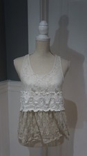 Nordstrom ROBIN K. Sheer Jersey Tank Top with Ivory Lace Size L Made In The USA