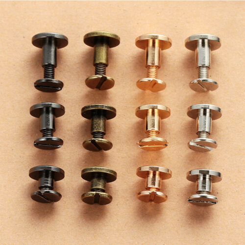 50 SETS Belt Screw Leather Crafts Chicago Nail Brass Flat Heads Solid Rivet Stud - Picture 1 of 18