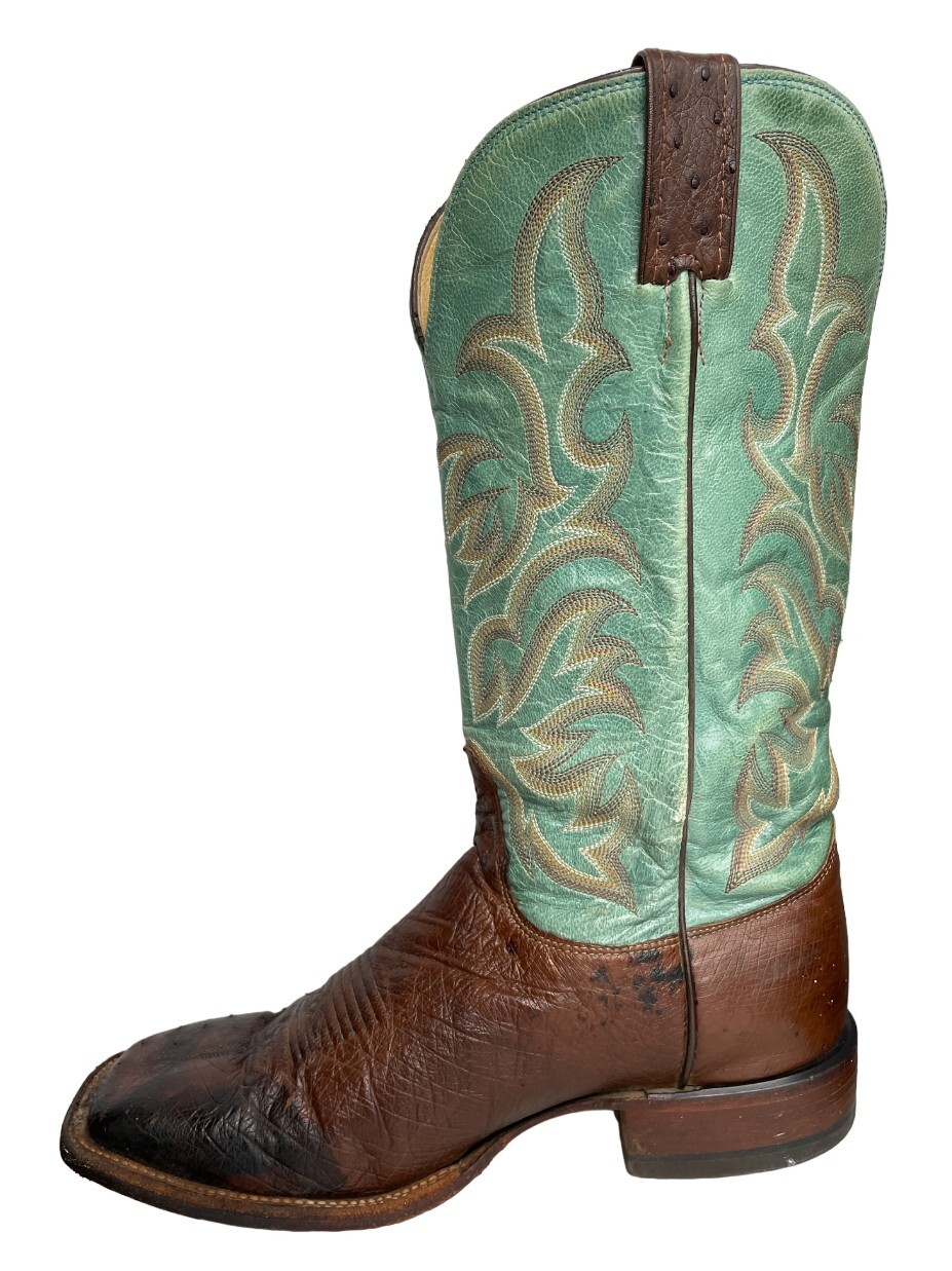 Justin Remuda Ostrich Leather Turquoise Square Toe Western Boots Women's 9.5 B eBay