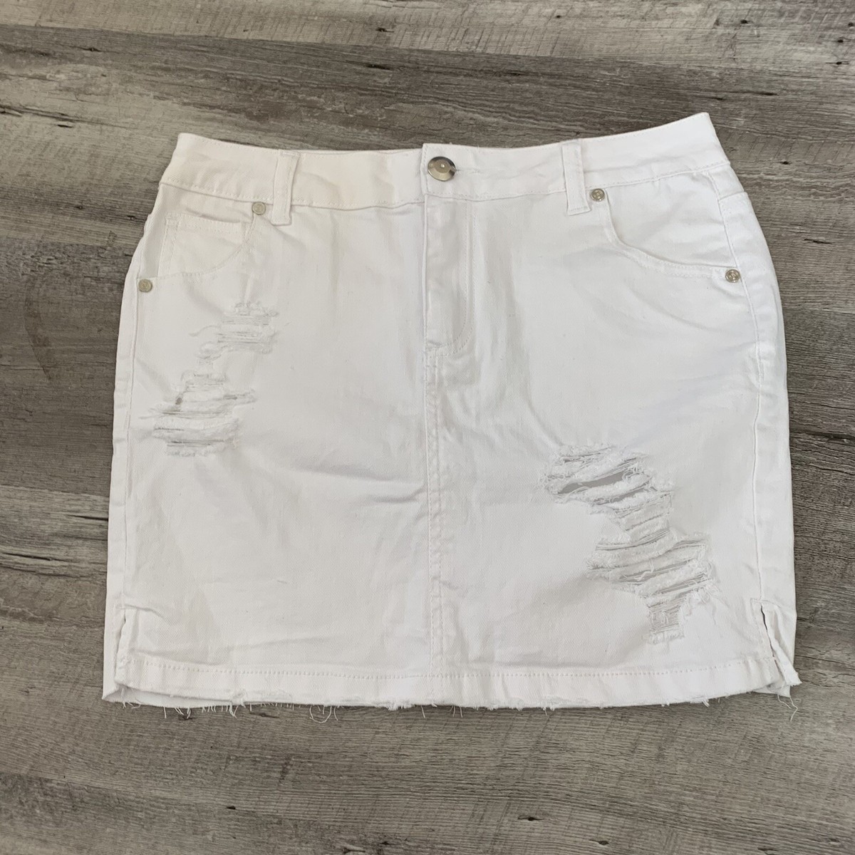 Boom Boom Jeans Skirt Womens Medium Distressed Destroyed White